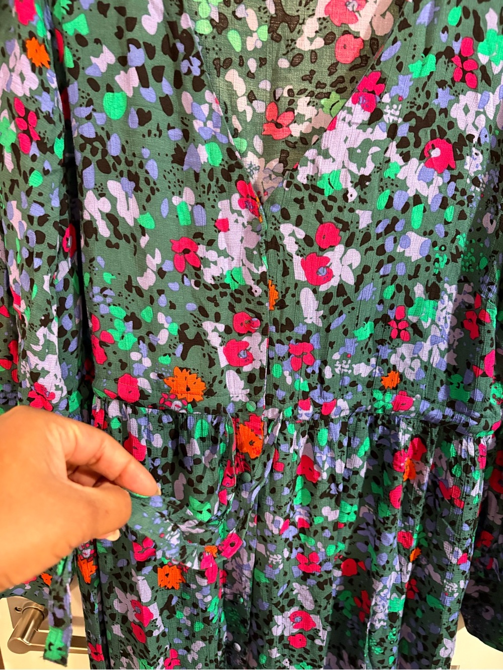 Floral Long Sleeve Midi Dress with Waist Tie - Picture 5 of 11